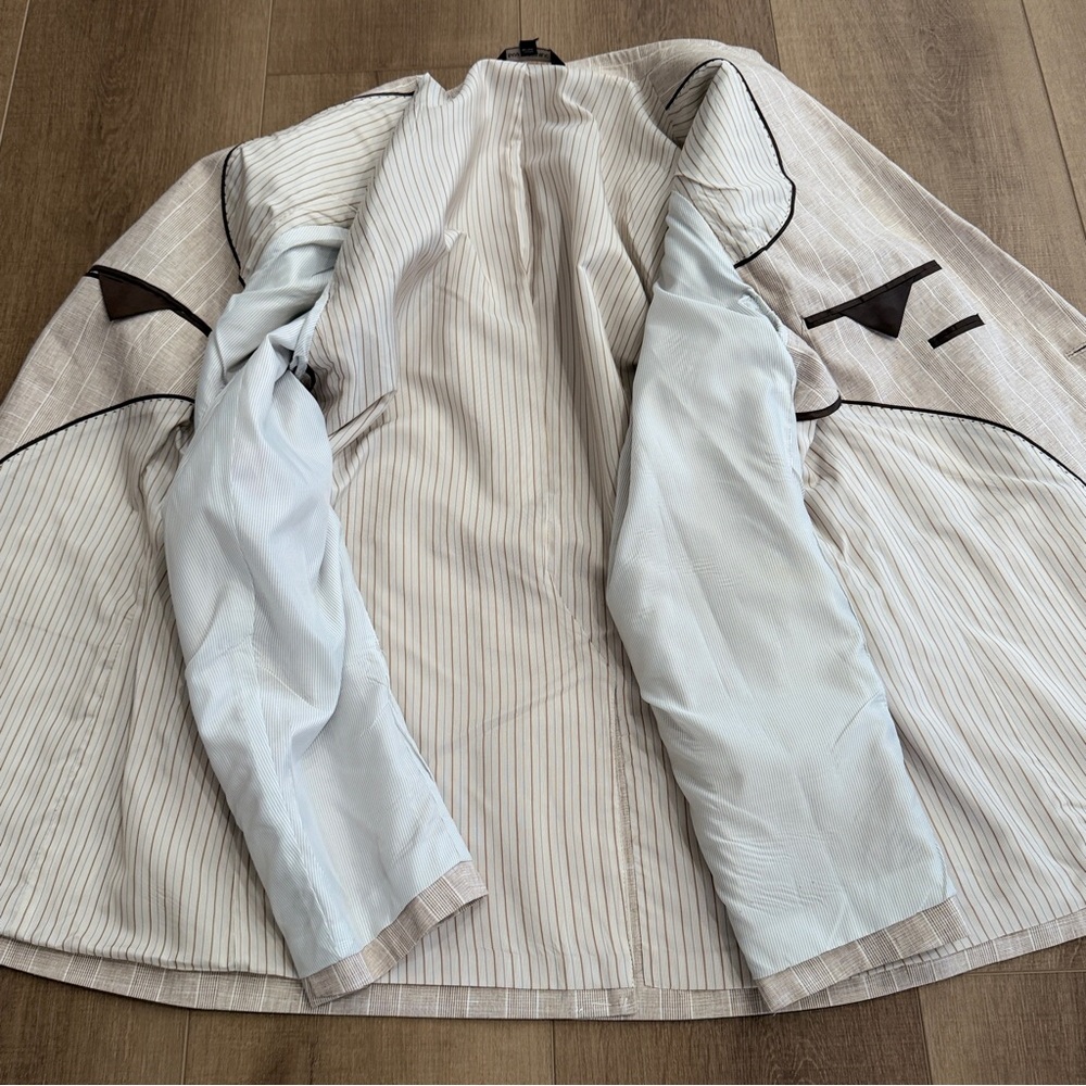 Banana‎ Republic Men Beige Linen Cotton Blazer Sport Jacket 44R 2 Button Lined - Picture 5 of 15